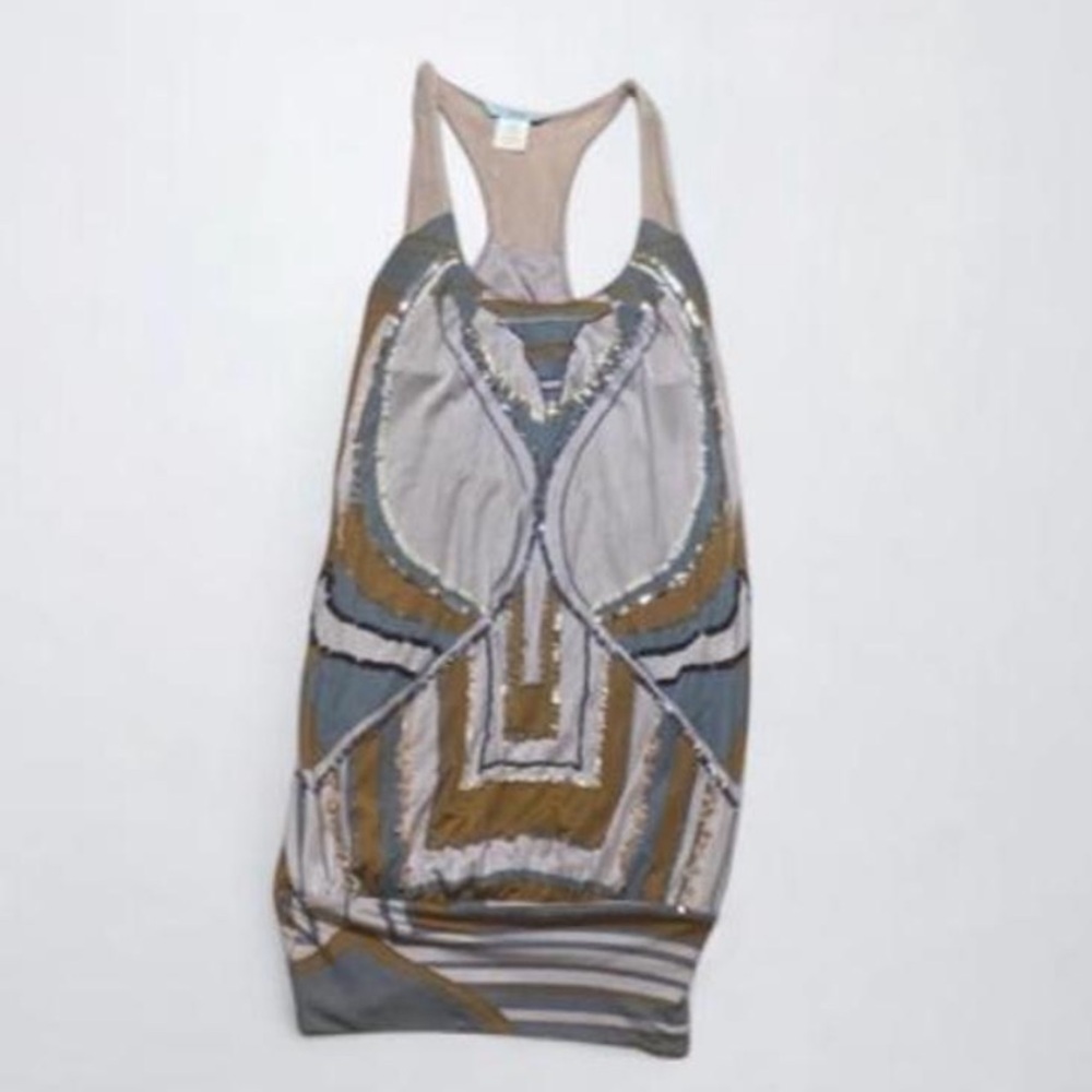 GUESS by Marciano Blush Pink Teal Brown Geo Sparkly Sequin Mini Tunic Dress XS